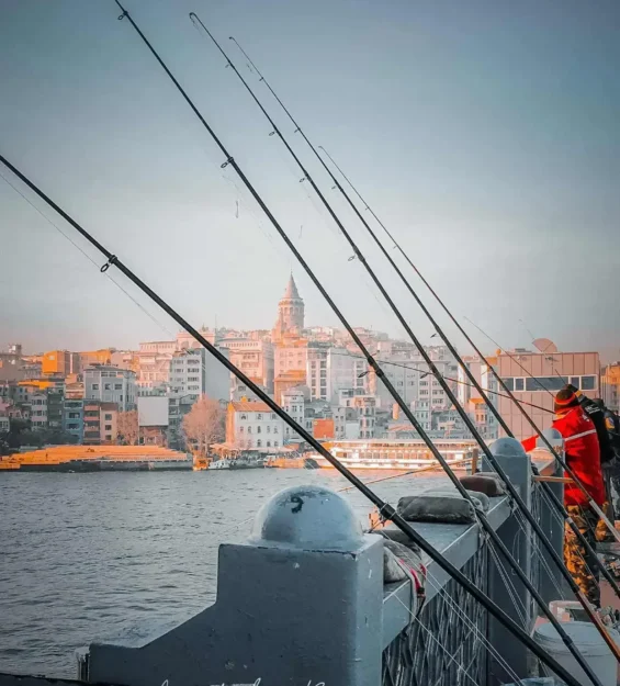 Galata Kulesi ve Martıların arasında bir balıkçı Galata Köprüsü'nde _by fotoloji