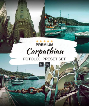 Karpat Ön Ayar Koleksiyonu: Lightroom ve Photoshop için birinci sınıf Fotologi ön ayarları, fotoğraflara hüzünlü, turkuaz Karpat estetiği katar. for fotoloji