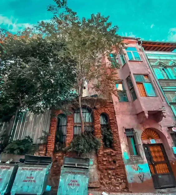 İstanbul Balat'ta rengarenk tarihi evler ve ağaçlar _by fotoloji