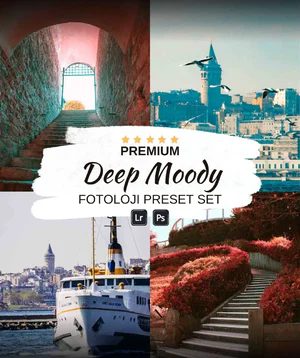Derin Karamsar Fotologi Ön Ayar Seti: Fotoğraflarınızda derin, karamsar bir estetik için birinci sınıf Lightroom ve Photoshop ön ayarları. for fotoloji