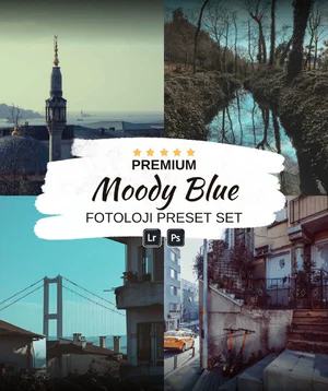 Moody Blue Premium Fotoğraf Ön Ayarları: Fotoğraflarınızı, melankolik mavi bir estetik için Lightroom ve Photoshop ön ayarları koleksiyonuyla geliştirin. for fotoloji