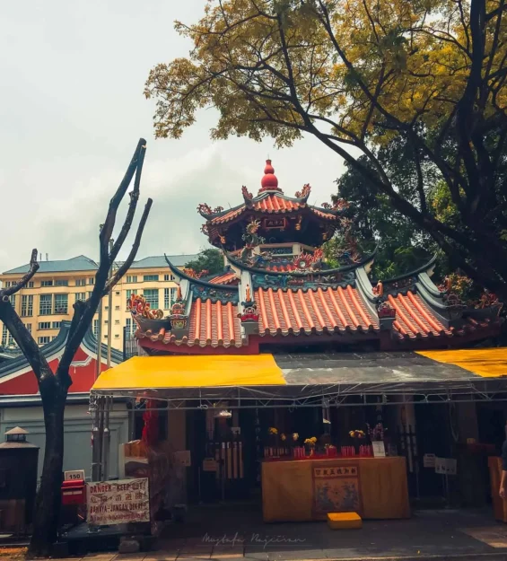 Singapur'da renkli bir Çin tapınağı. Singapur mimarisi ve kültür örneği. _by fotoloji