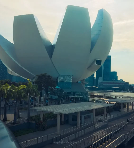 Singapur'un ikonik Lotus Tasarım Müzesi ve şehir manzarası _by fotoloji