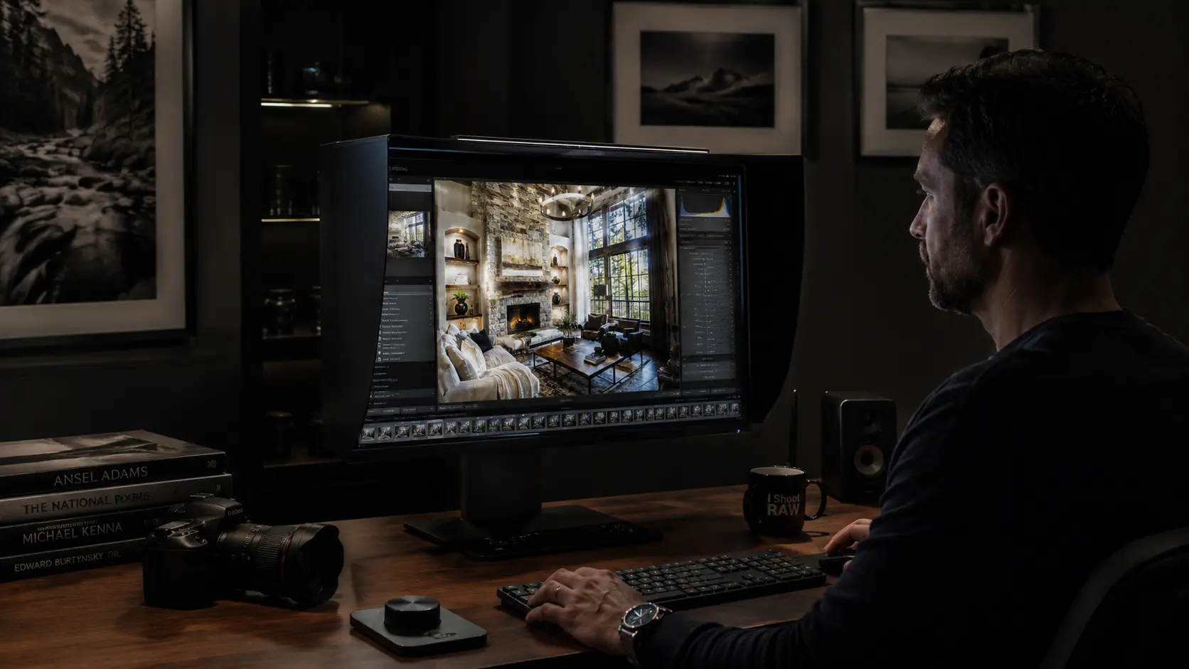 Profesyonel fotoğrafçı HDR düzenleme yapıyor