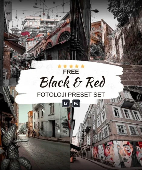 Fotoğraf düzenleme örnekleriyle ücretsiz Siyah ve Kırmızı Lightroom ön ayar seti