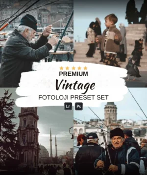 İstanbul fotoğrafçılığı: Balıkçılık, mimari ve sokak manzaralarını sergileyen eski ön ayarlı set.