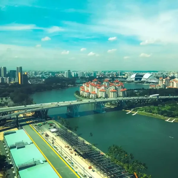Singapur'da köprü ve binalar