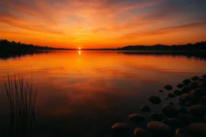 turuncu gunbatimi gol manzarasi genis acili lens