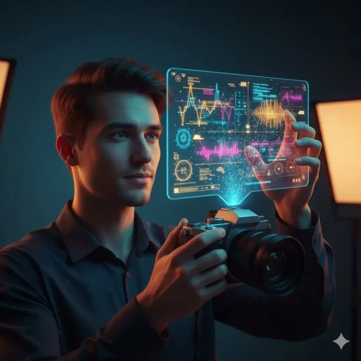 Fotoğrafçılığın Geleceği: Yapay Zeka ve Yaratıcılık 1 Yapay zeka fotoğrafçılık: Fotoğrafçı, dijital ekran ile görüntü analiz ediyor.