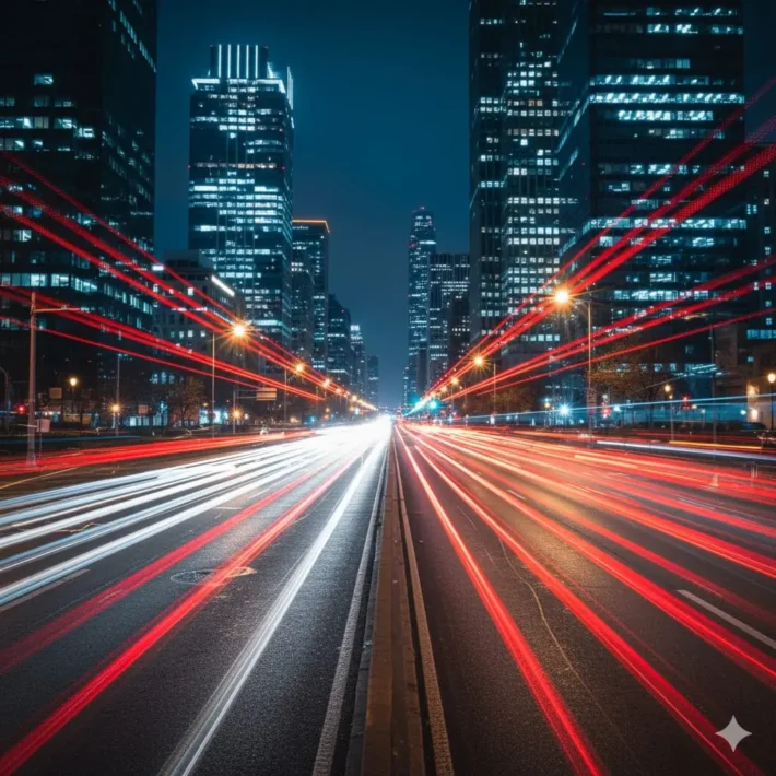 Uzun Pozlama ile Işık Büyüsü: Gece Fotoğraflarında Sanatınızı Yaratın 1 Uzun pozlama gece fotoğrafçılığı: Şehir ışıklarının izleri, binalar.