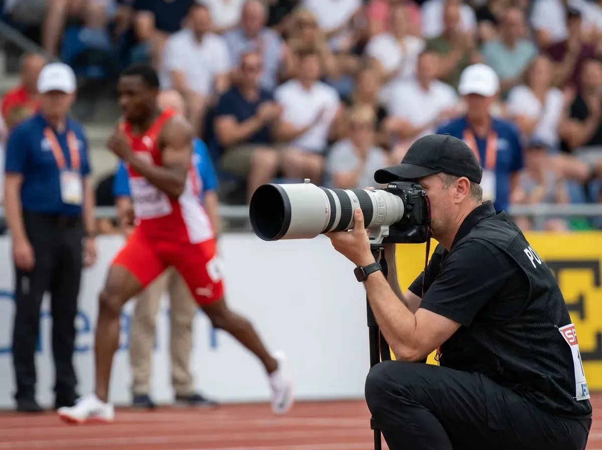 Fotoğrafçı otomatik lensle spor etkinliğinde. Manuel ve otomatik lens farkları blogu için uygun.