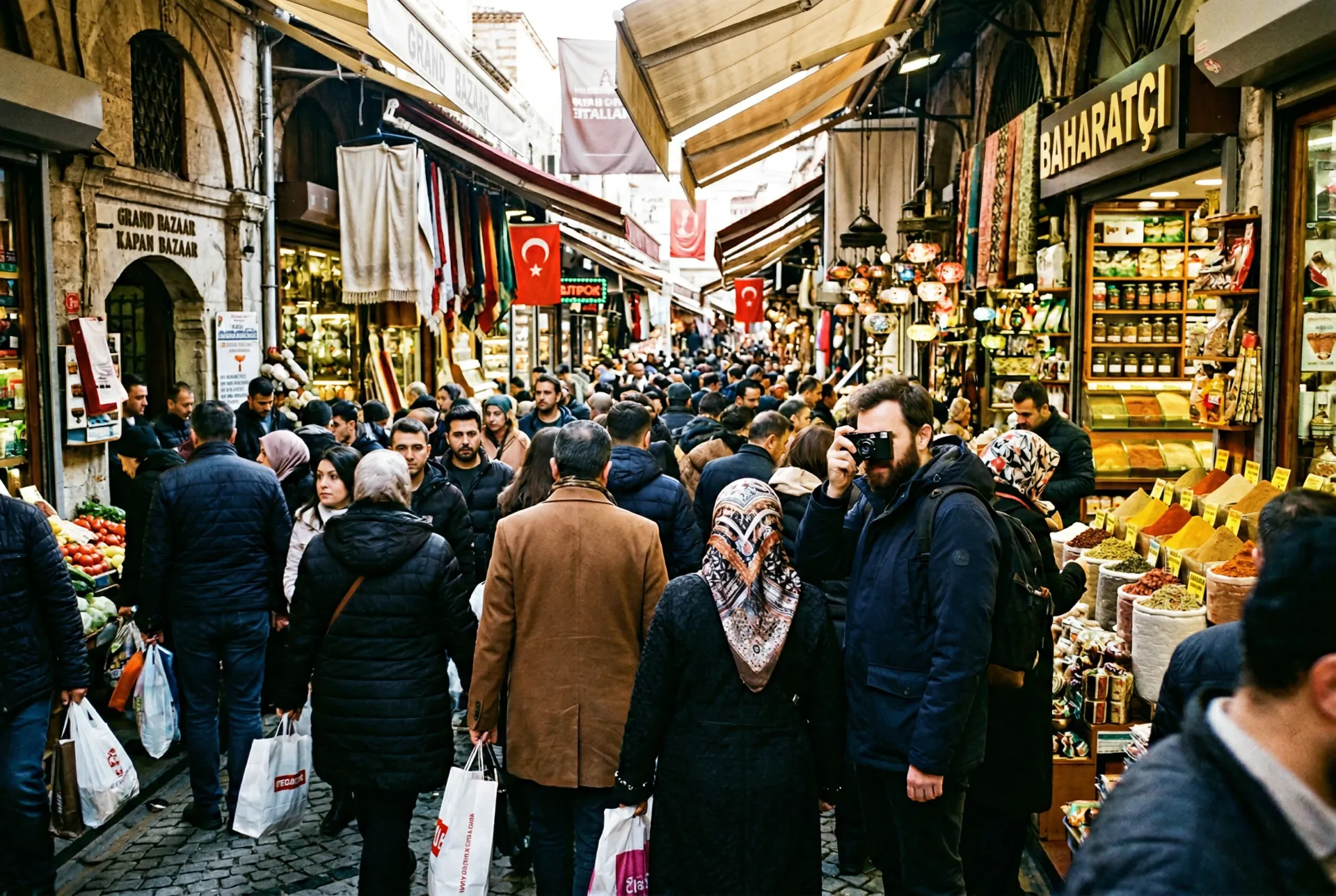 İstanbul Kapalıçarşı'da kalabalık sokak fotoğrafçılığı sahnesi. Sokak Fotoğrafçılığı Trendleri.