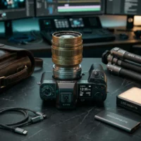 Fotoğraf ekipmanları trendleri: Luminax kamera, lens, tripod, ışık ve SSD. "Odyssey" çanta. 8K AI-CORE. Lite-Mesh V6.