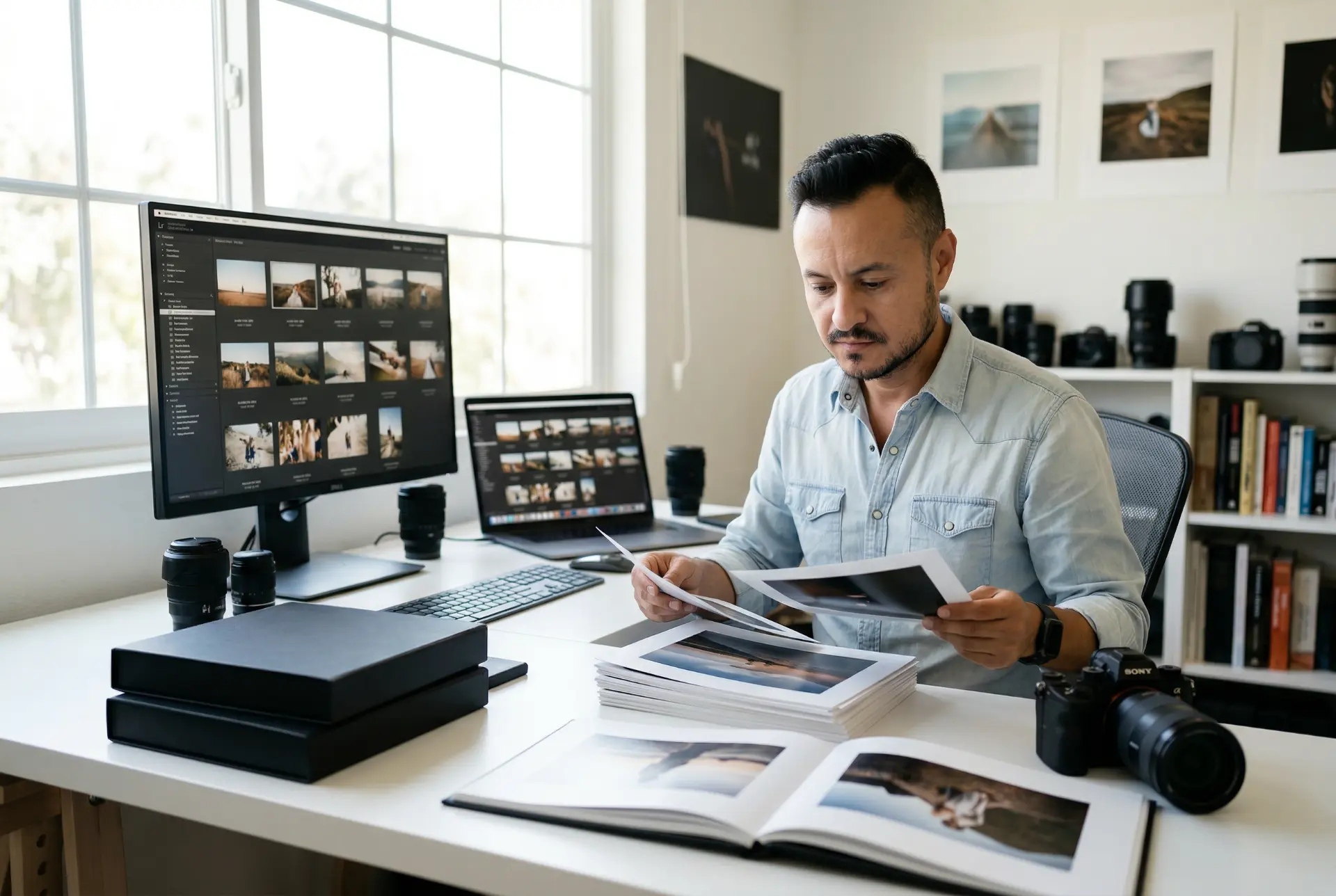 Portfolyo Sunumu ve Kürasyon Trendleri 1 Fotoğrafçı portfolyo sunumu için fotoğrafları inceliyor. Kürasyon trendleri.