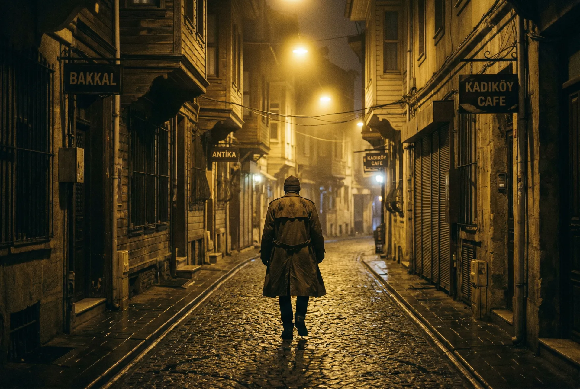 Karanlık sokakta yürüyen adam. Sokak fotoğrafçılığı trendleri için uygun bir görsel.