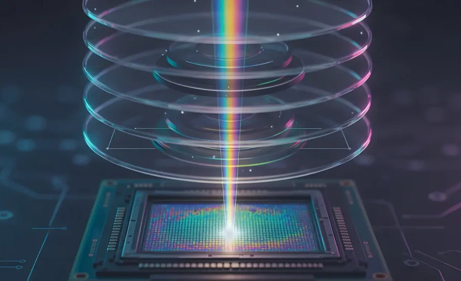 Kamera sensörü ve ışık huzmesi. "Diyaframın Sırları" ile ilgili bir görsel olabilir.