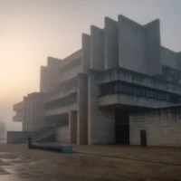 Sisli havada, taş mimarinin etkileyici fotoğrafı. Mimari fotoğraf ve görsel hikaye anlatımı örneği.