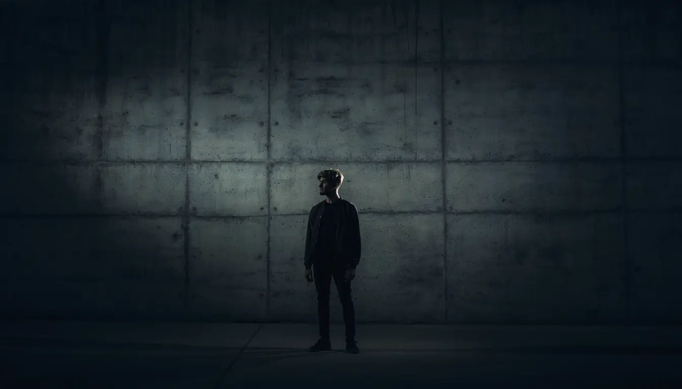 Boşluğun Doluluğu: Kadrajın Dışında Kalan Hikâyeler 1 A solitary figure silhouetted against a vast empty concrete wall mysterious atmosph 236900